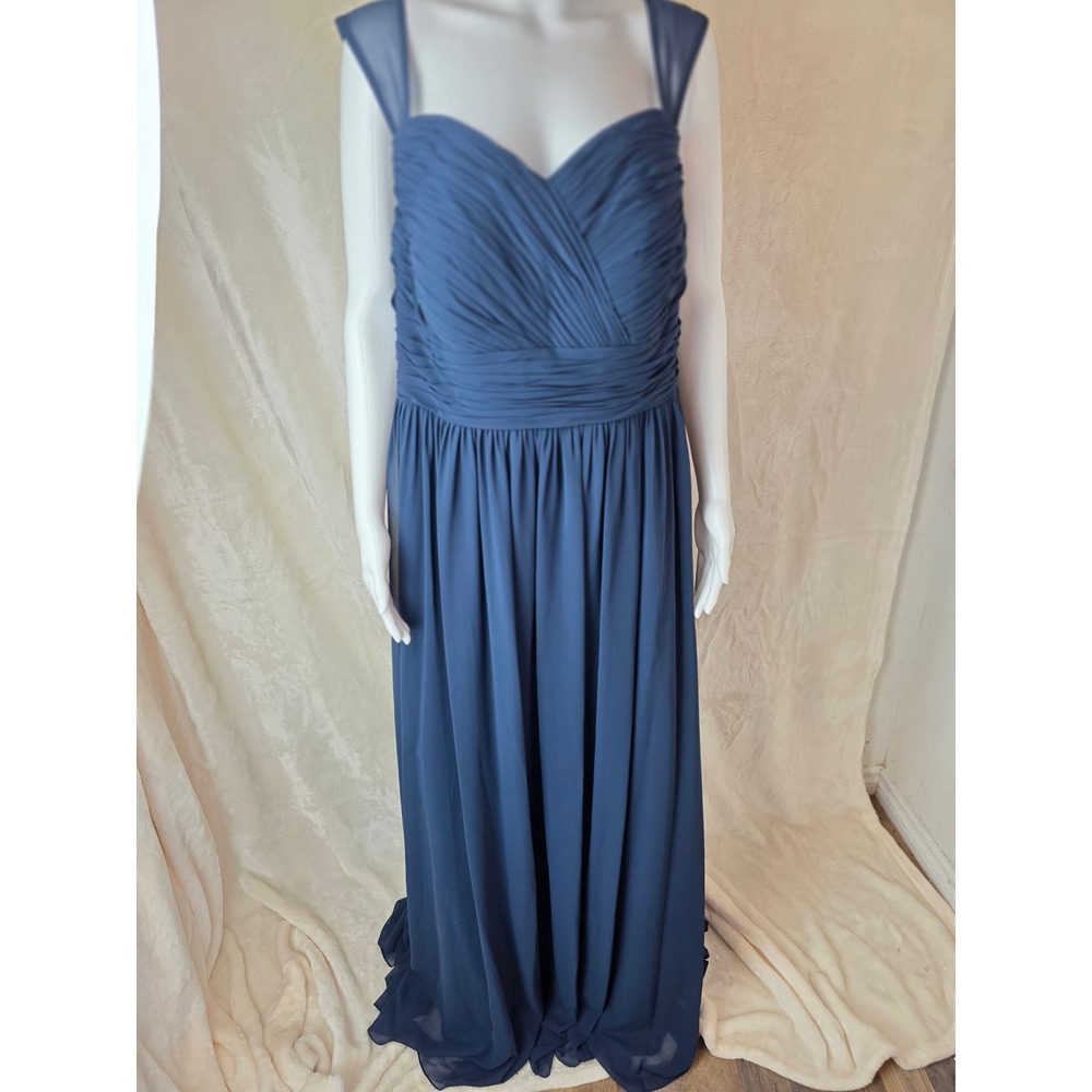 Azazie Navy Blue Chiffon Ruched Sweetheart Neckline Bridesmaid Formal Gown Dress